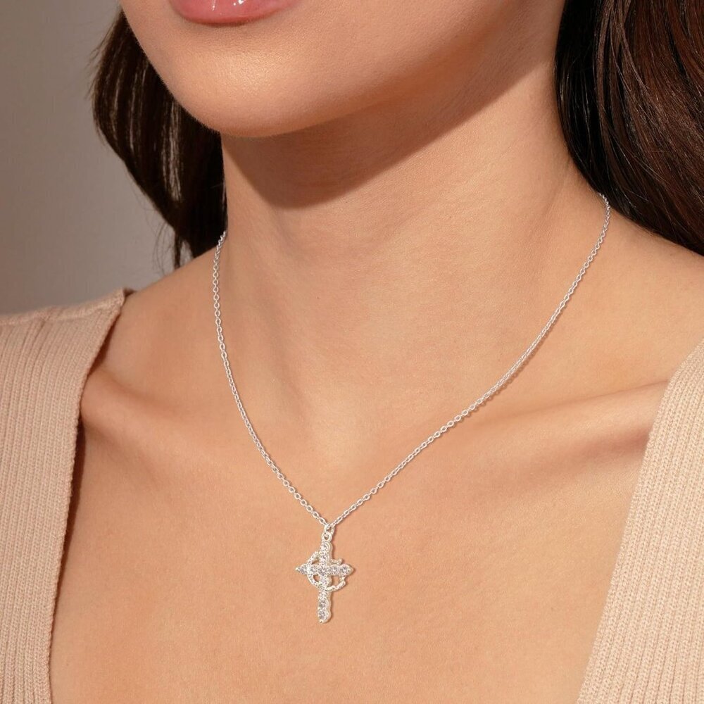 Perfect Gift Women Silver Crown Cross Necklace Gold Silver Plated Faith Jewelry - Picture 2 of 8
